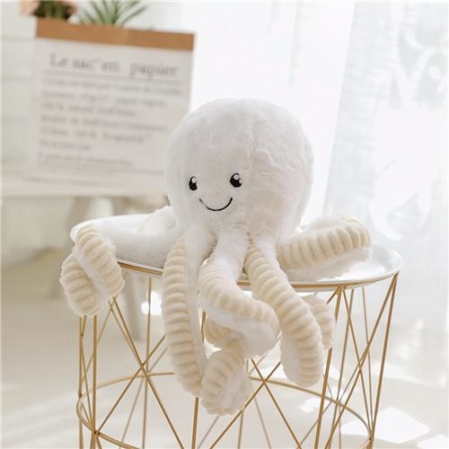 Kawaii White Octopus Plush Stuffed Animal Toy Cute Fuzzy Furry Sea Animal 