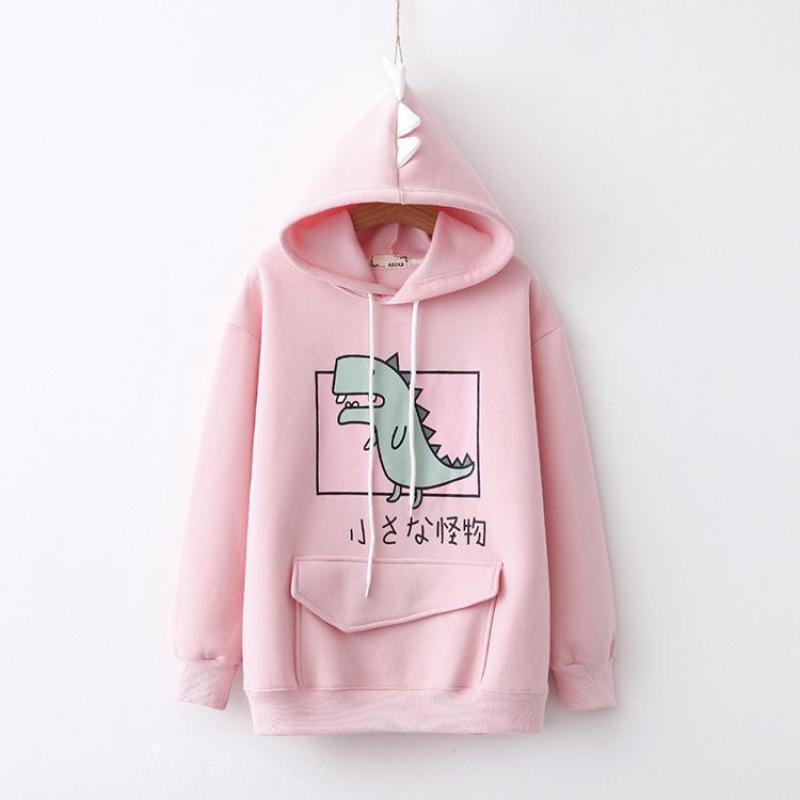 Pastel Dino Hoodie - Pink - sweater