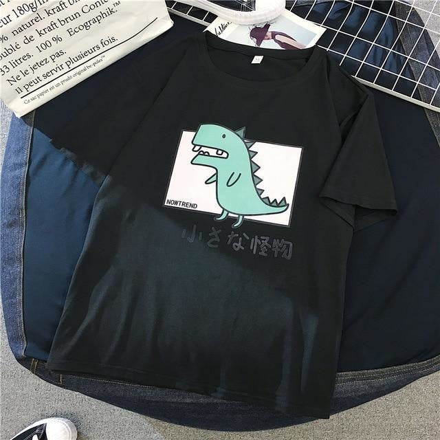 Black Dinosaur T-Shirt T-rex Japanese Harajuku Fashion Cute Kawaii