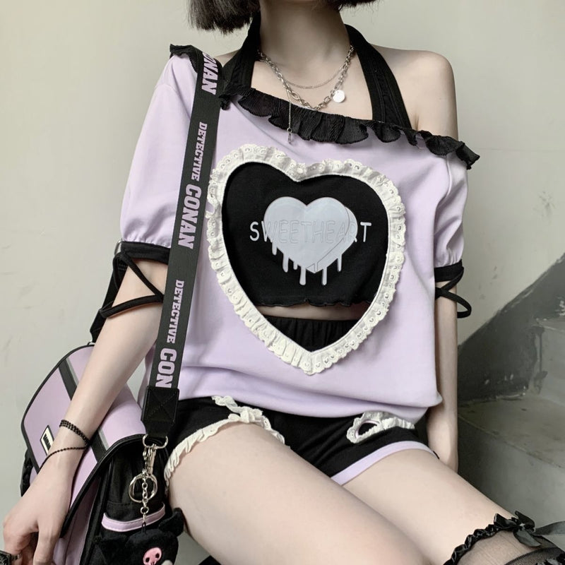 Pastel Goth Sweetheart Set - crop, crop shirt, top, tops, cropped