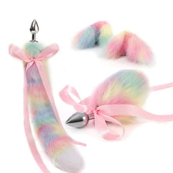 Pastel Rainbow Tail Plug Set Neko Cat Fox Tail & Ears DDLG Playground Pastel Rainbow Tail Plug Set Neko Cat Fox Tail & Ears DDLG Playground
