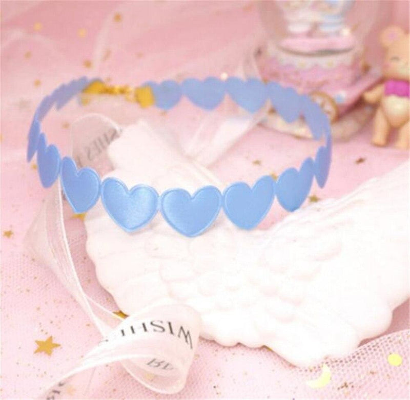 Pastel Valentine Choker - Blue - choker, chokers, heart, hearts, necklace