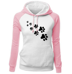 Paw Print Puppy Hoodie - pink white / S - Sweater
