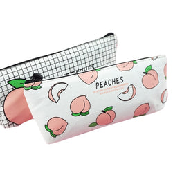 Peaches Cosmetic Make-Up Bag Stationary Pencil Case Zipper Peach Fruit Kawaii Style Clutch Purse