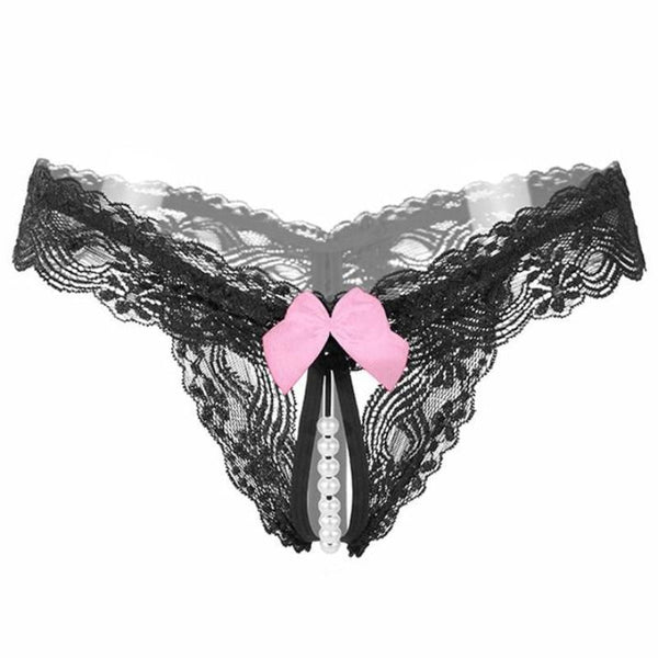 Pearl Lined Bow Thong - underwear