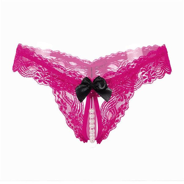 Pearl Lined Bow Thong - Magenta - underwear