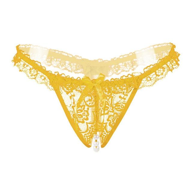 Yellow String of Pearls Crotchless Panties Kinky Lace Ruffled Underwear Undies BDSM Lingerie Fetish by DDLG Playground