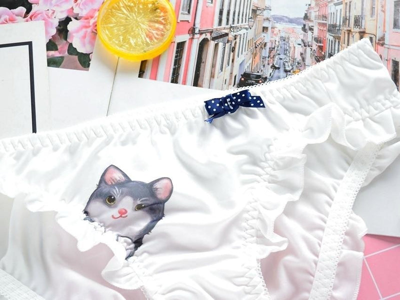 Tiny Cat Face Panties Petplay Underwear White Frilly DDLG Playground