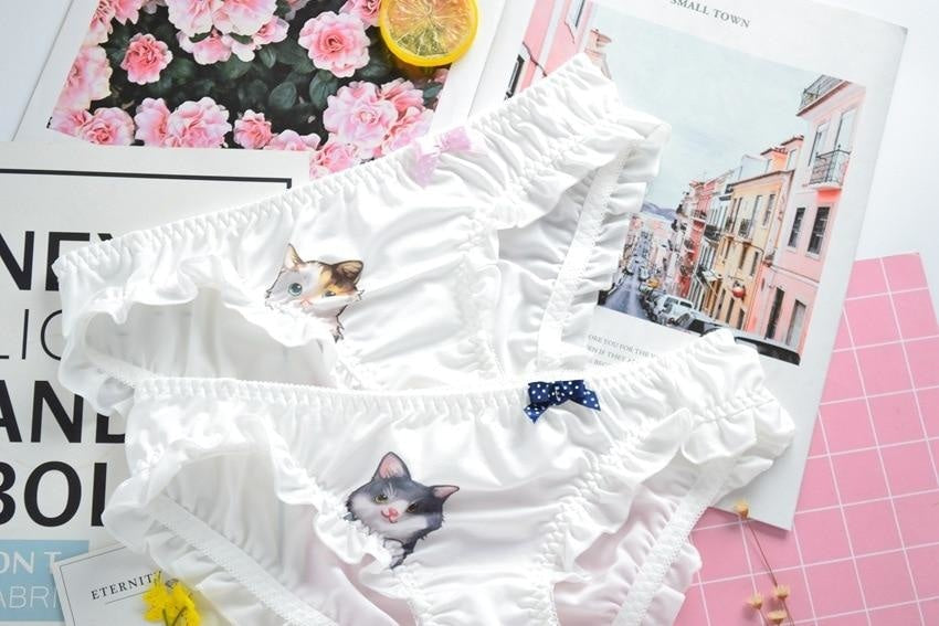 Tiny Cat Face Panties Petplay Underwear White Frilly DDLG Playground