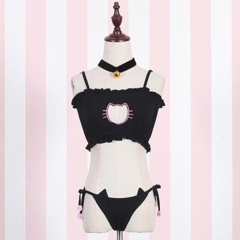 Peekaboo Kitten Lingerie Set - Black - lingerie