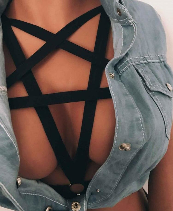 sexy pentagram pagan  harness chest garter belt bondage bdsm romantic fashion accessory by ddlg playground