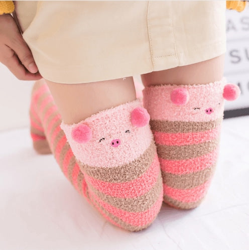 little piggy pink pig piglet thigh high socks stockings knee socks tights furry fuzzy warm animal print striped winter wear