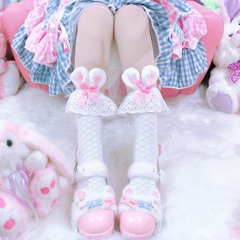 Pink Baby Bun Doily Socks - White - doilies, doily, fairy kei, kawaii, lace