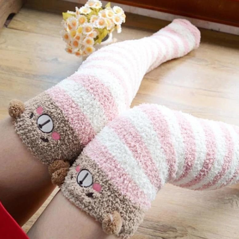 Pink Bear Thigh Highs - socks