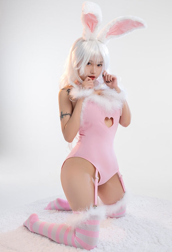 Pink Fur Bunny Lingerie Set - bunny cosplay, costume, outfit, pink