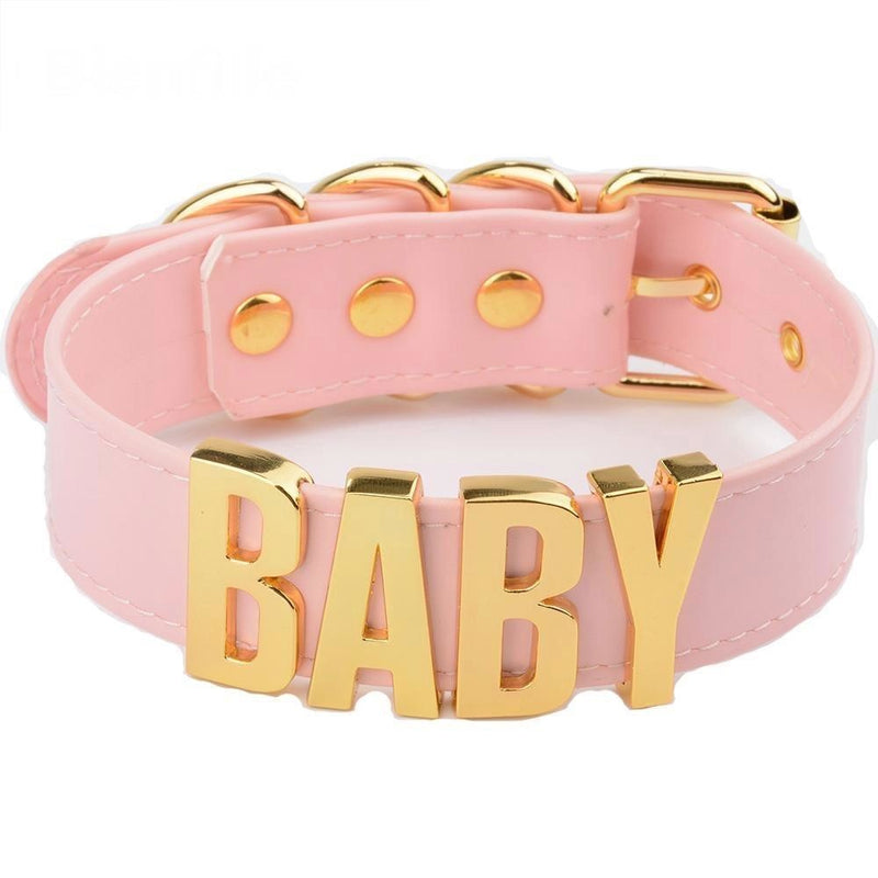 bdsm pink choker necklace baby collar gold hardware dd/lg little space girl ddlg cgl kawaii aesthetic