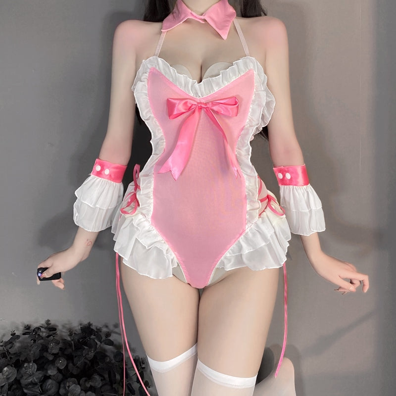 Pink Kitten Cat Lingerie Set Bodysuit Onesie Cosplay Costume DDLG Playground Pink Kitten Cat Lingerie Set Bodysuit Onesie Cosplay Costume DDLG Playground