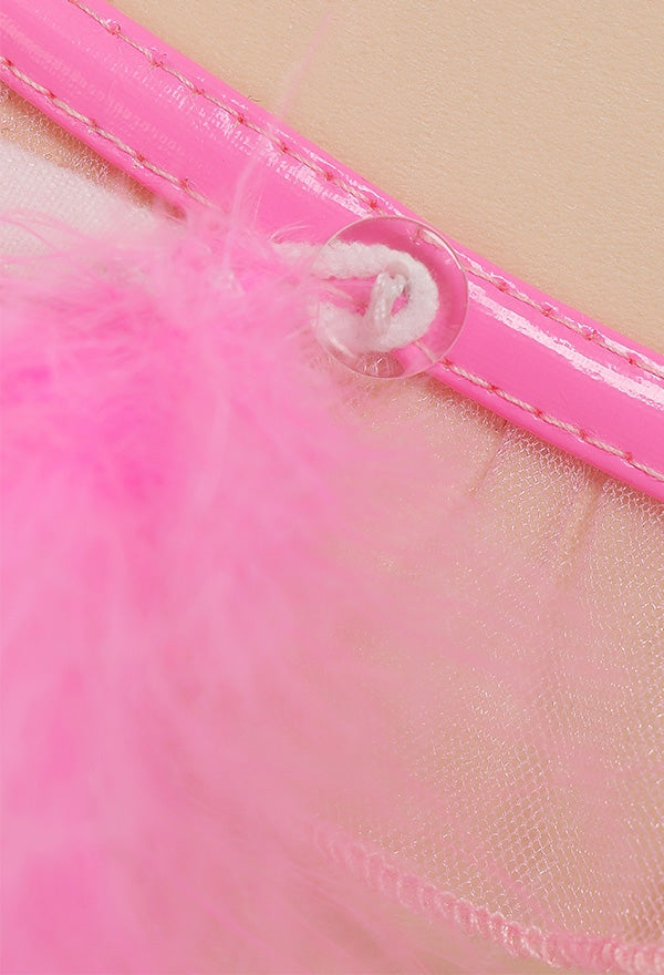 Pink Fur & Latex Harness Lingerie Set - bdsm, bondage, latex, latex fetish, lingerie