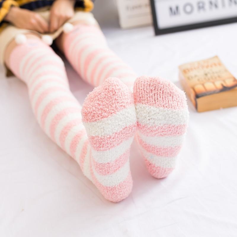 pink monkey plush thigh high socks stockings knee socks tights furry fuzzy warm animal print striped winter wear