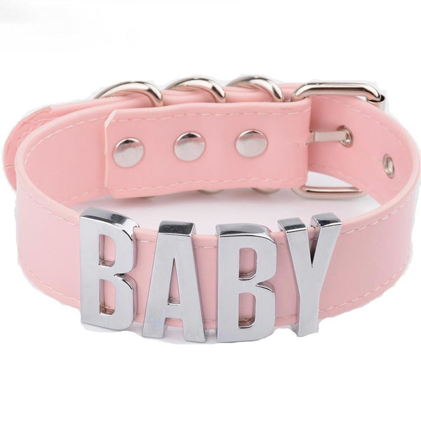 bdsm pink choker necklace  baby collar silver hardware dd/lg little space girl ddlg cgl kawaii aesthetic
