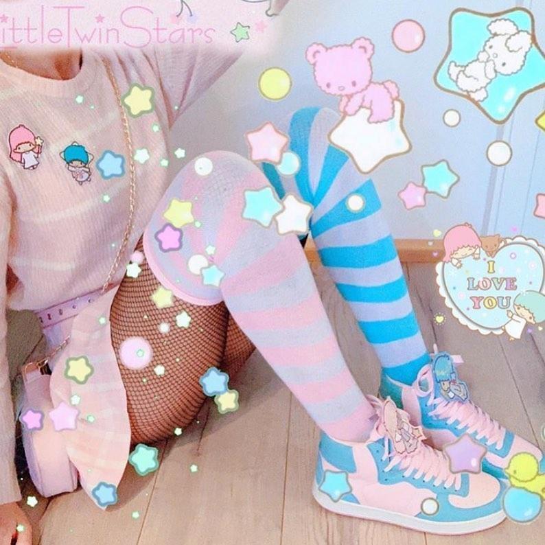 Pink Striped Thigh Highs Socks Stockings – DDLG Playground