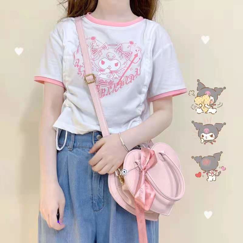 Pink & White Kuromi Crop Top - baby, baby girl, babygirl, crop, crop shirt