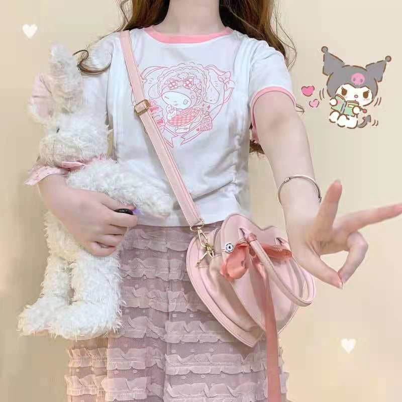 Pink & White Kuromi Crop Top - baby, baby girl, babygirl, crop, crop shirt