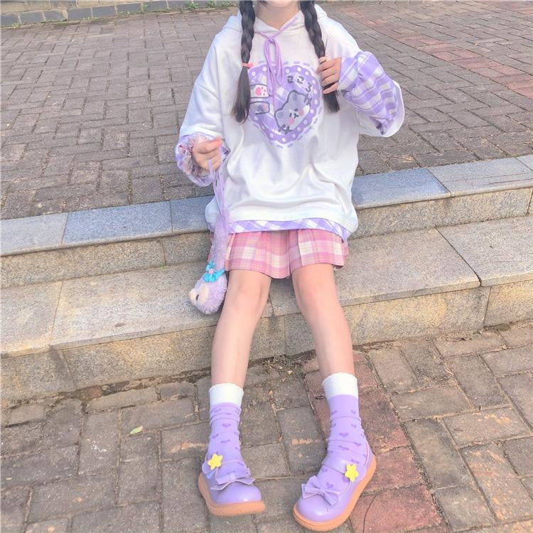 Plaid Kitten Hoodie - deers, fairy kei, hooded, hoodies, kawaii
