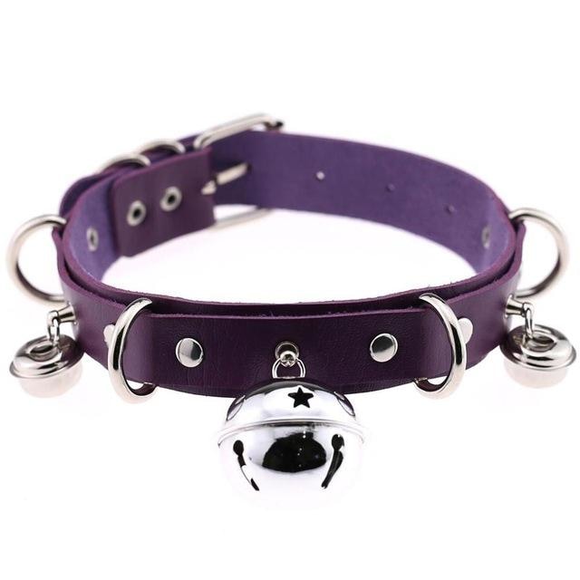 Purple Cat Collar Bell Choker Necklace Pet Play Kitten Play Kitty Neko Cosplay Costume Jewelry Vegan Leather