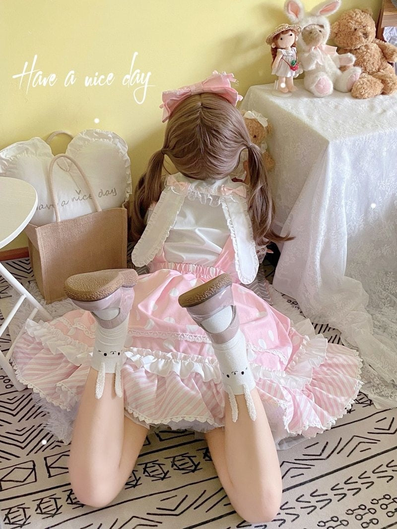 Polkadot Princess Suspender Skirt - bottoms, cute, dress, fairy kei, jsk