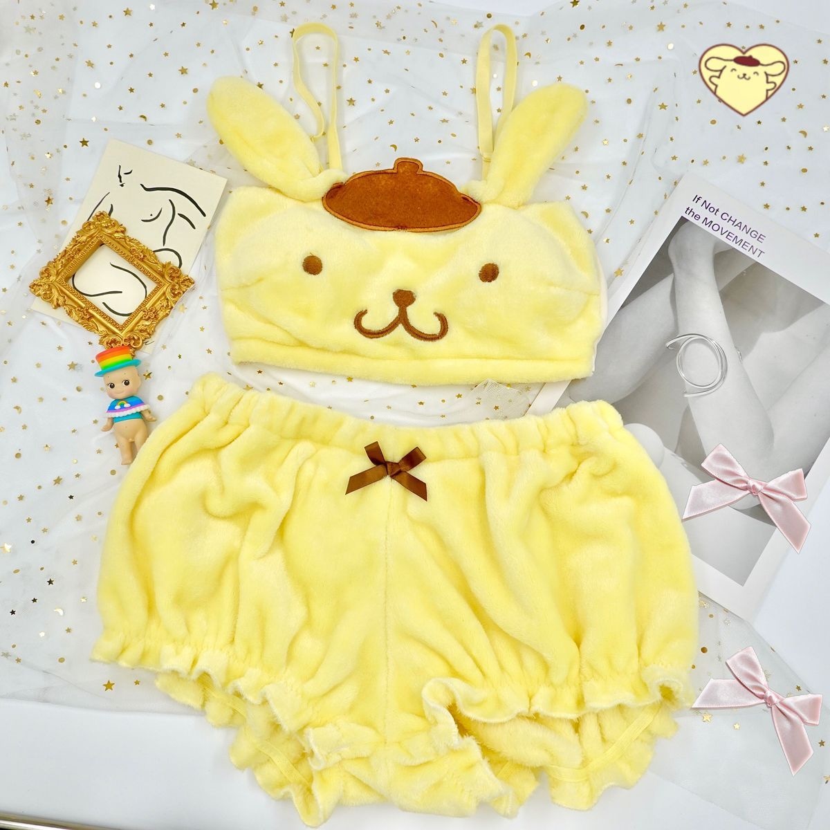 Yellow Pudding Dog Pompompurin Fuzzy Soft Lingerie Set DDLG Shop DDLG