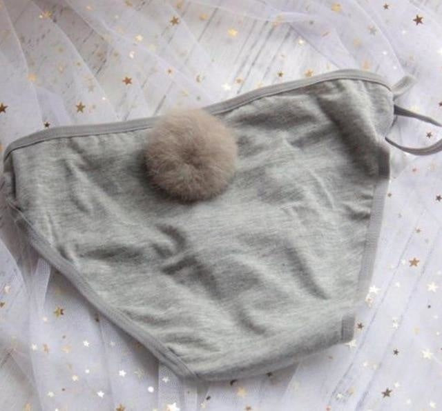 Poofy Bunny Tail Thongs - Full Back Grey - underwear