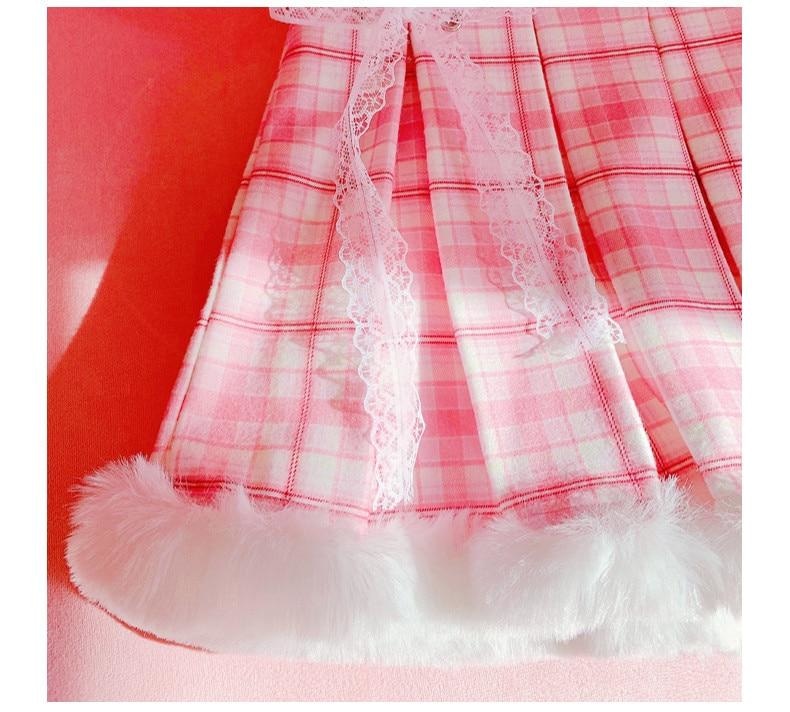 Princess Pink Plaid Fur Lined Skirt - bottoms, cosplay, fairy kei, kawaii, lolita