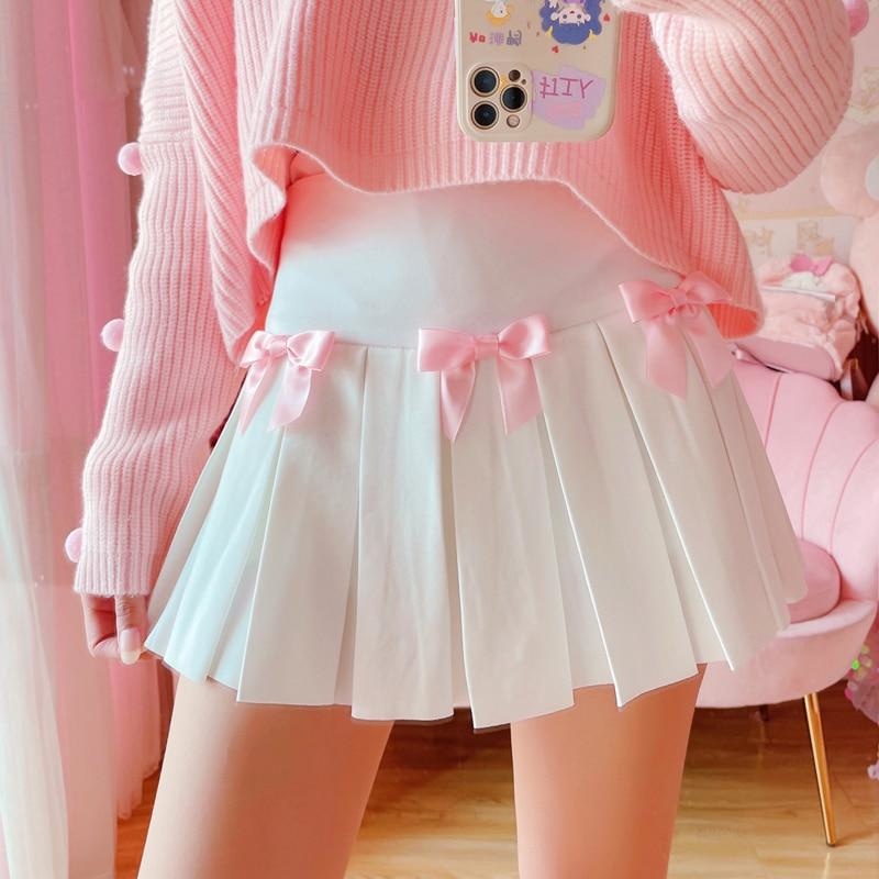 White Princess Pleated Pink Bow Tennis Skirt Yume Kawaii DDLG Shop ...