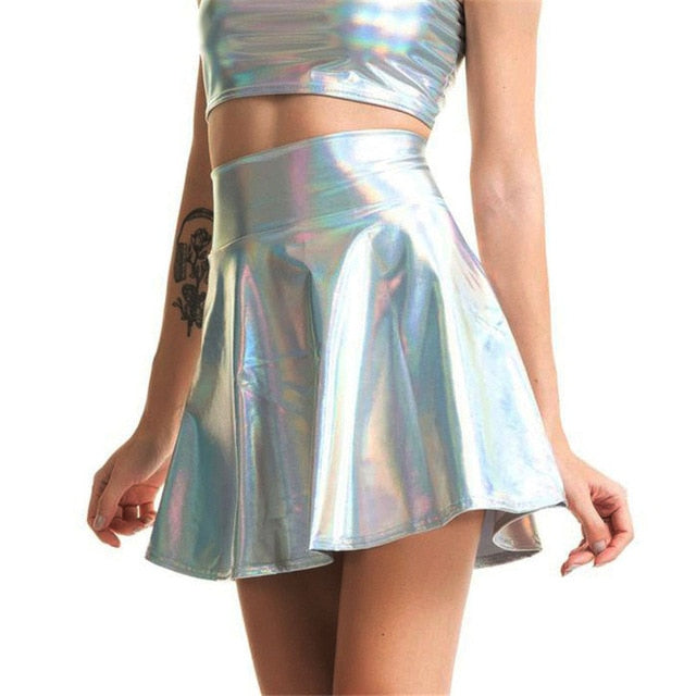 Holographic Silver Purple Pleated Skirt Hipster | DDLG Playground