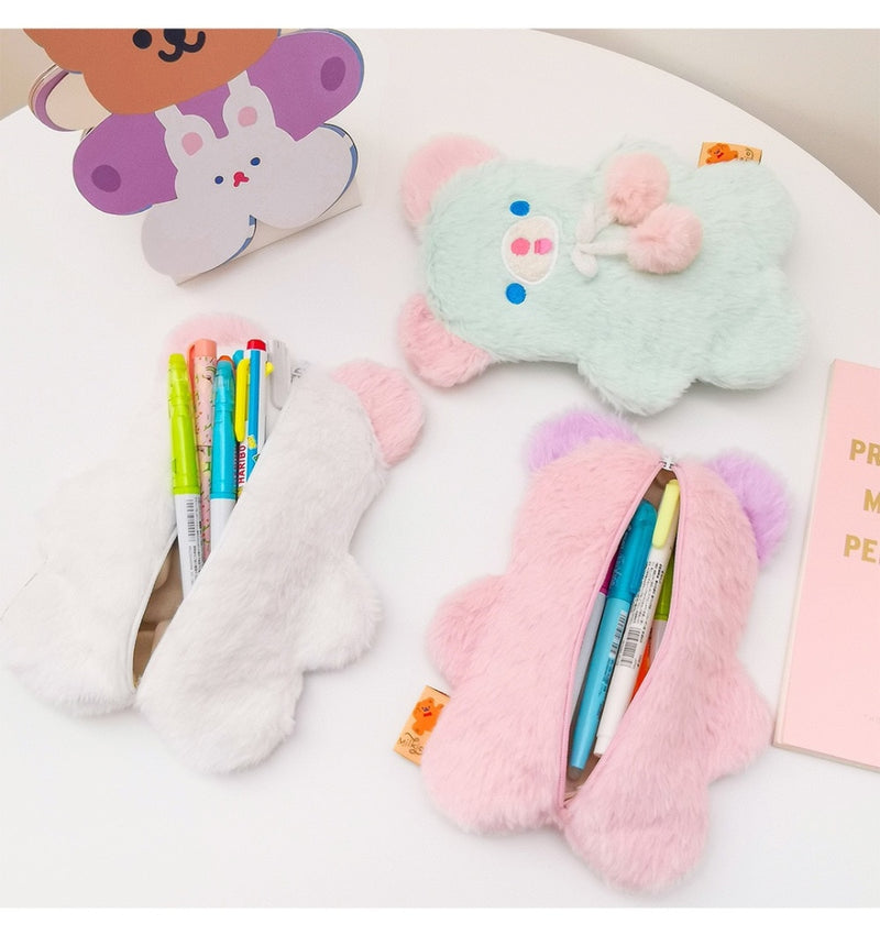 Fuzzy Pastel Bear Stationary Bag