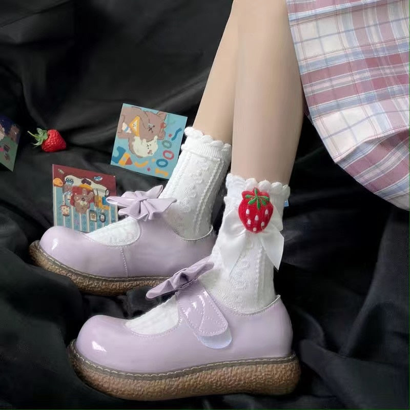 Berry Bow Ruffle Lace Socks