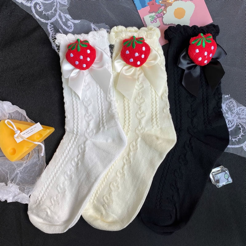 Berry Bow Ruffle Lace Socks Lolita Girl Kawaii Cute | DDLG Shop – DDLG ...