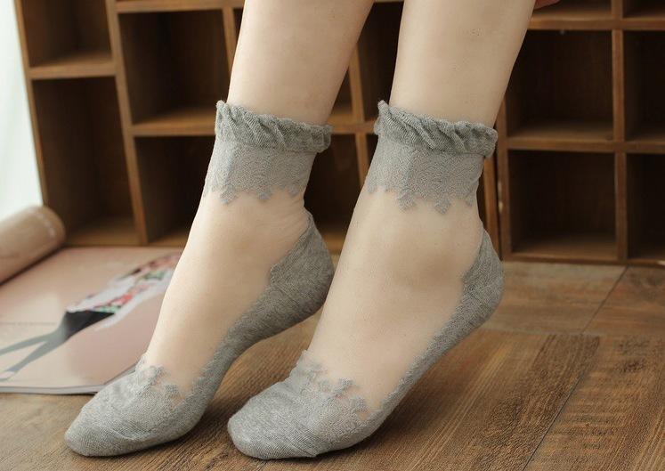see-through invisible ankle socks clear fabric grey lace dainty elegant lolita mori girl larme harajuku japan fashion by kawaii babe