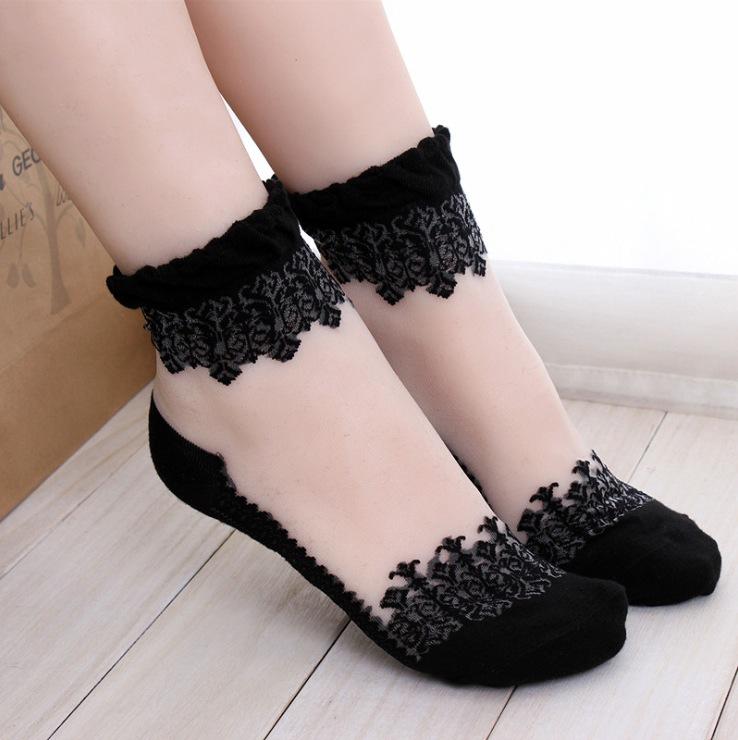 see-through invisible ankle socks clear fabric black lace dainty elegant lolita mori girl larme harajuku japan fashion by kawaii babe