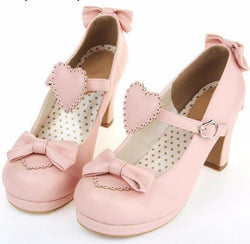 Sweetheart Heart and Bows Lolita Shoes High Heels Elegant Wedding Shoes Dainty School Girl Mori Girl by Kawaii Babe