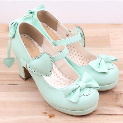 Sweetheart Heart and Bows Lolita Shoes High Heels Elegant Wedding Shoes Dainty School Girl Mori Girl by Kawaii Babe