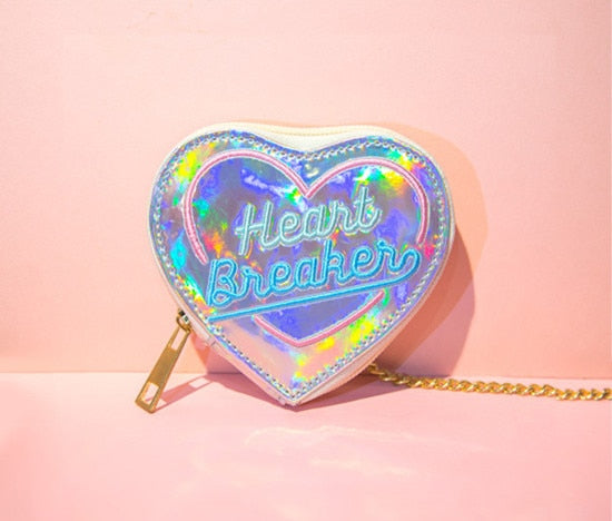 Holographic Heart Breaker Coin Bag Pouch Purse Harajuku Japan Street Fashion