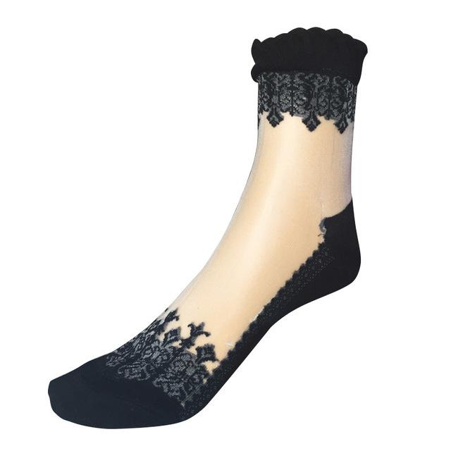 see-through invisible ankle socks clear fabric black lace dainty elegant lolita mori girl larme harajuku japan fashion by kawaii babe