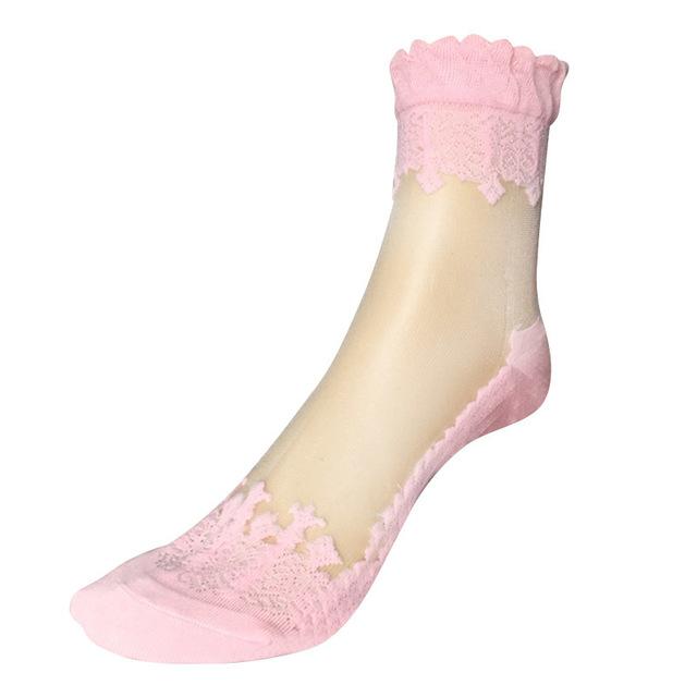 see-through invisible ankle socks clear fabric pink lace dainty elegant lolita mori girl larme harajuku japan fashion by kawaii babe