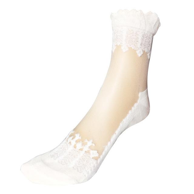see-through invisible ankle socks clear fabric white lace dainty elegant lolita mori girl larme harajuku japan fashion by kawaii babe