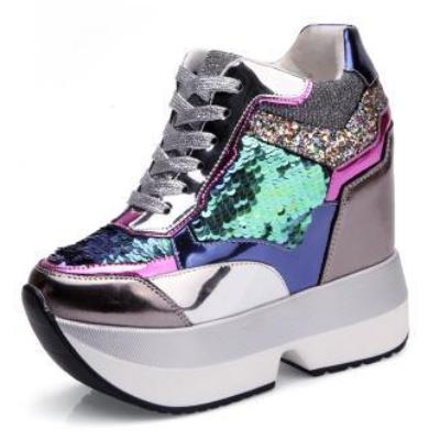 sequin platform sneakers shoes lace up sneaks athletic wedge harajuku japan fashion by kawaii babe 