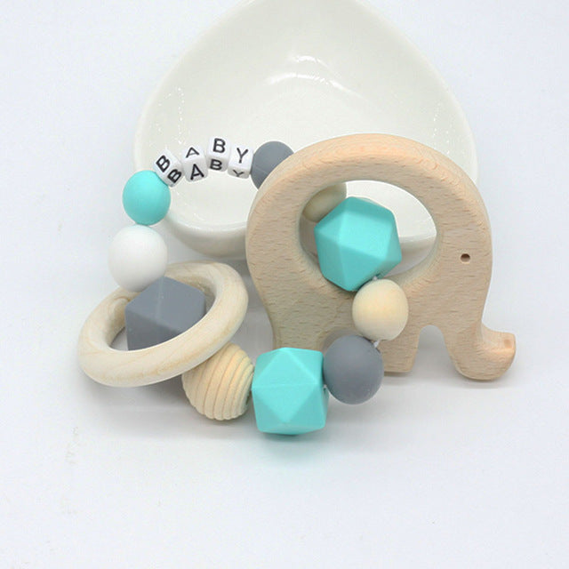 Custom Blue Elephant Wood Teether Wooden Chew Toy Customizable Age Play ABDL CGL by DDLG Playground