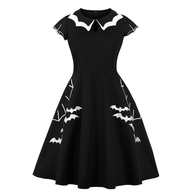 Black Bat Queen Gothic Dress Wednesday Addams Family Halloween Spooky 
