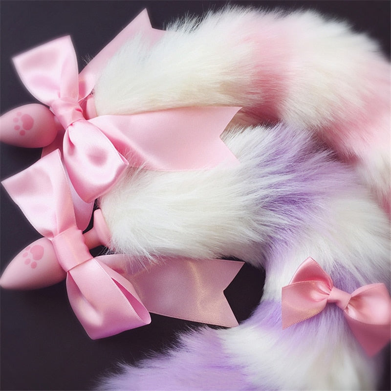 Full Fluffy Fox Tail Plugs With Ribbons